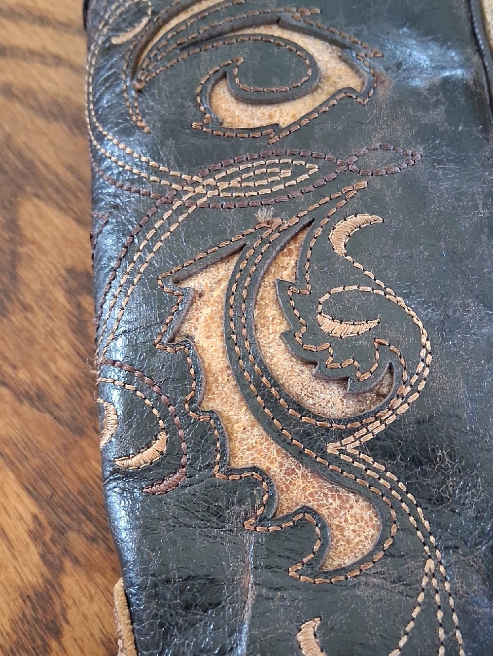 Corral Vintage Leather Brown Tan Inlay Snip Toe Fringe Western Boots Size 7 - Picture 9 of 13